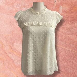 Monteau Cream Sheer Babydoll Button Back Ruffle Tank